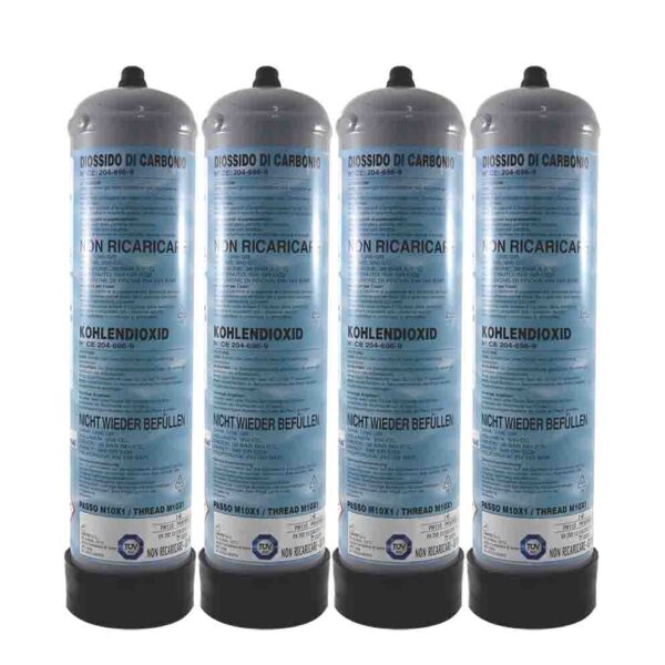4 Bouteilles de CO2 jetables 600gr. pour aquariums avec culot M10x1