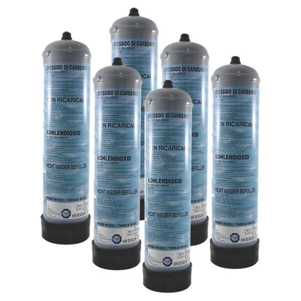 6 Bouteilles de CO2 jetables 600gr. pour aquarium avec culot M10x1